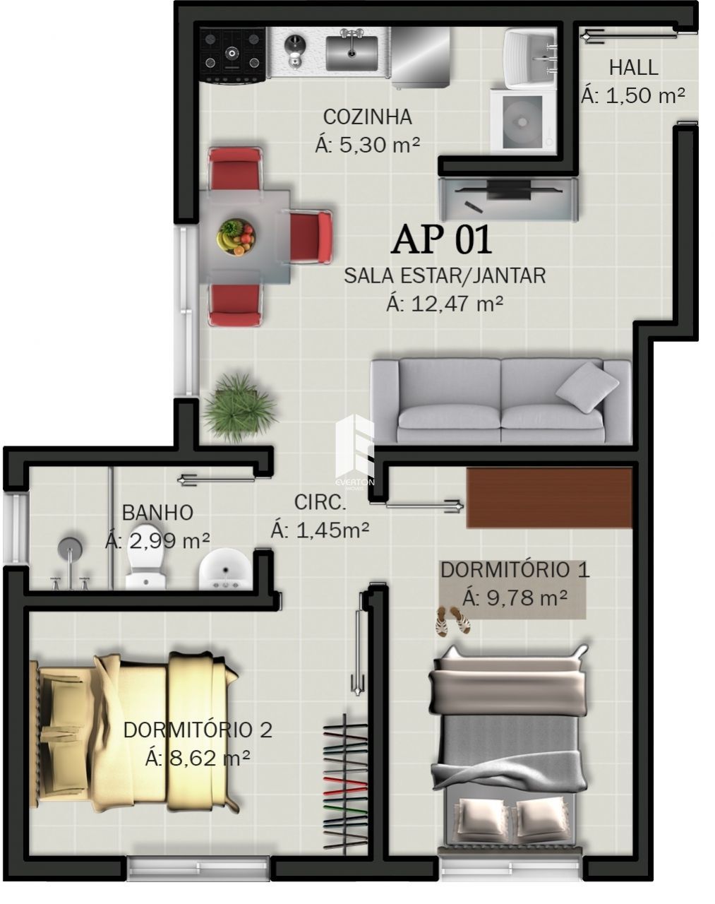 Apartamento de 2 quartos, 60m² no bairro Lorenzi, em Santa Maria | Eu Corretor