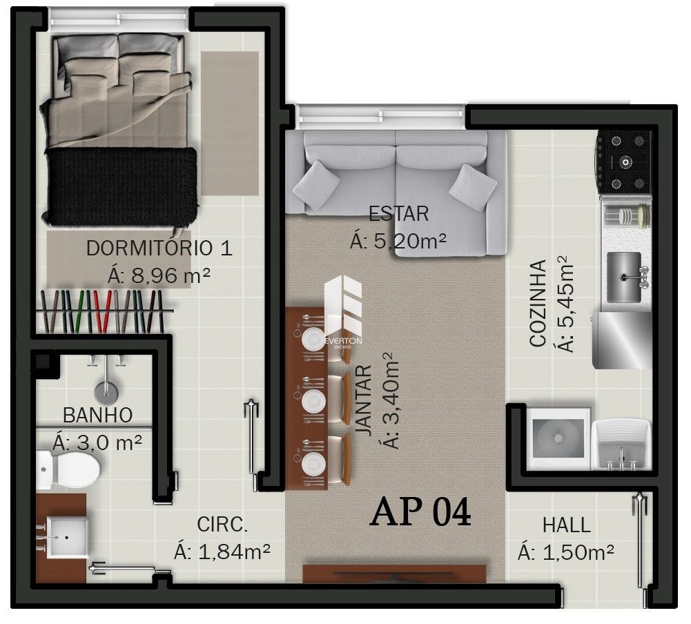 Apartamento de 1 quarto, 46m² no bairro Lorenzi, em Santa Maria | Eu Corretor