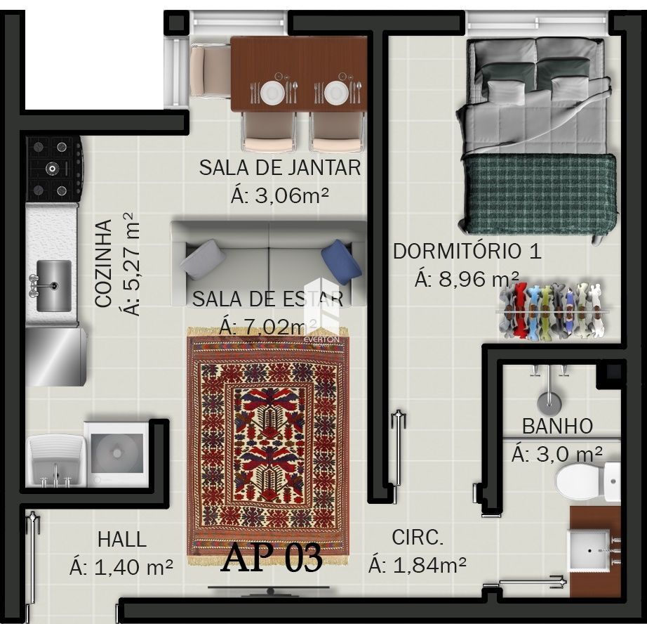 Apartamento de 1 quarto, 46m² no bairro Lorenzi, em Santa Maria | Eu Corretor