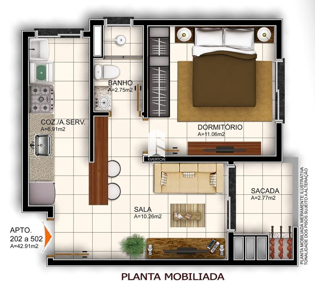 Apartamento de 1 quarto, 42m² no bairro Camobi, em Santa Maria | Eu Corretor