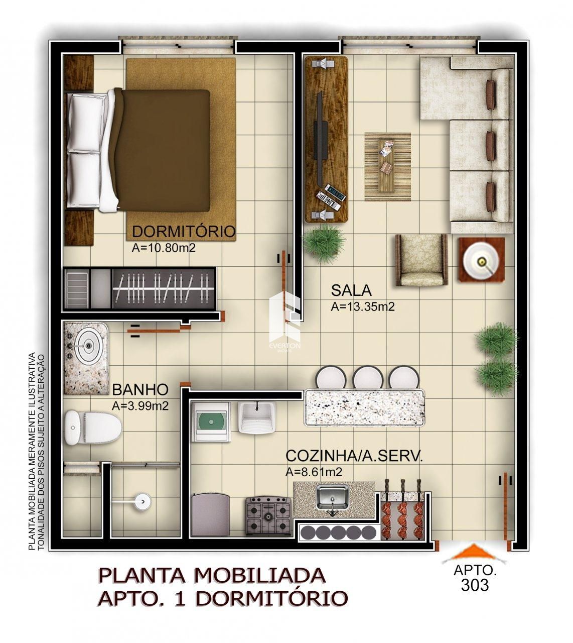 Apartamento de 1 quarto, 43m² no bairro Camobi, em Santa Maria | Eu Corretor