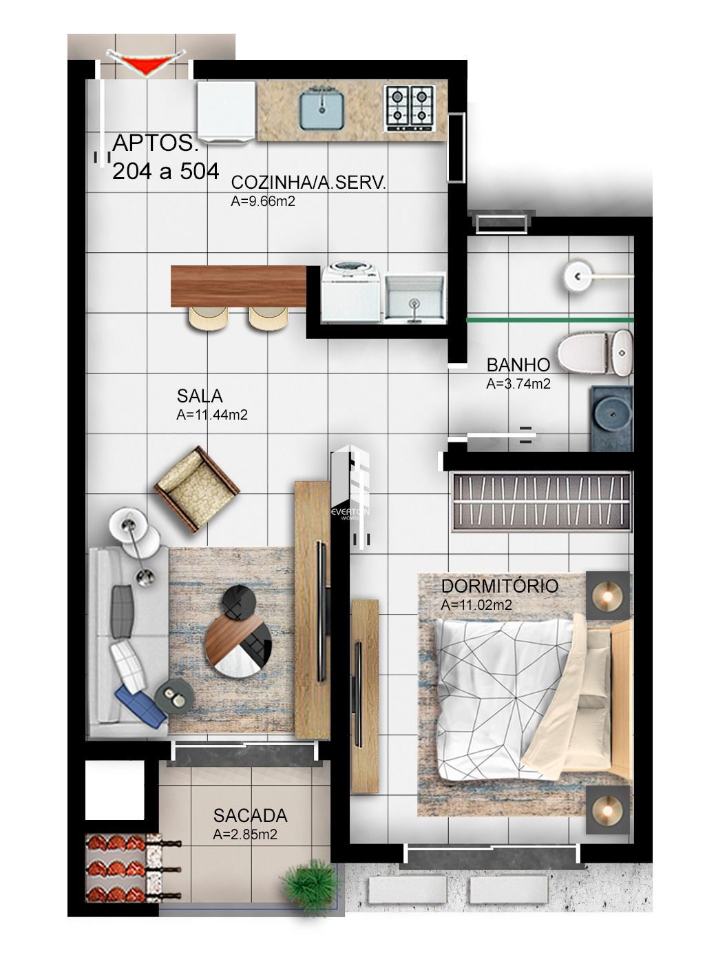 Apartamento de 1 quarto, 46m² no bairro Camobi, em Santa Maria | Eu Corretor