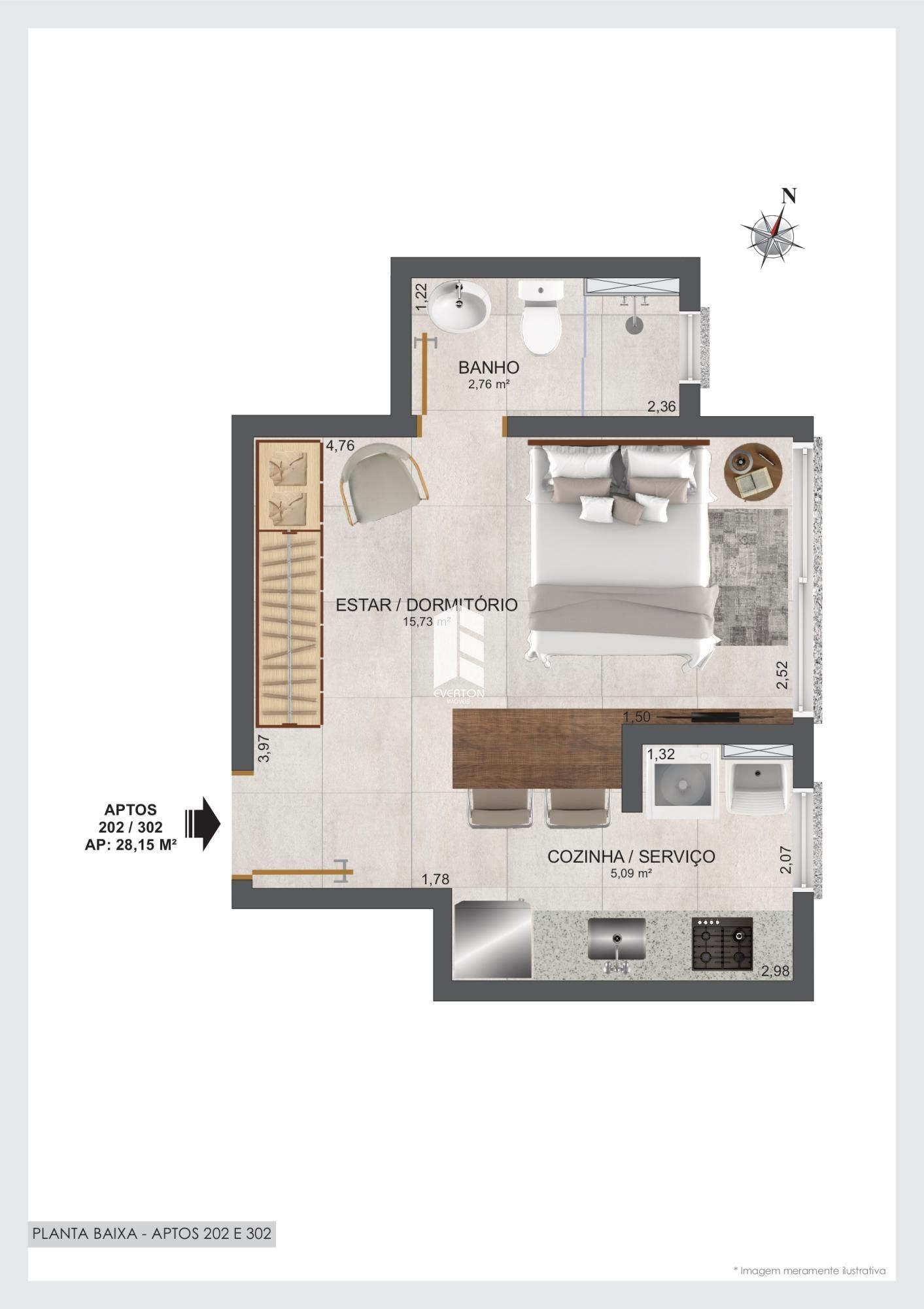 Apartamento de 1 quarto, 28m² no bairro Centro, em Santa Maria | Eu Corretor
