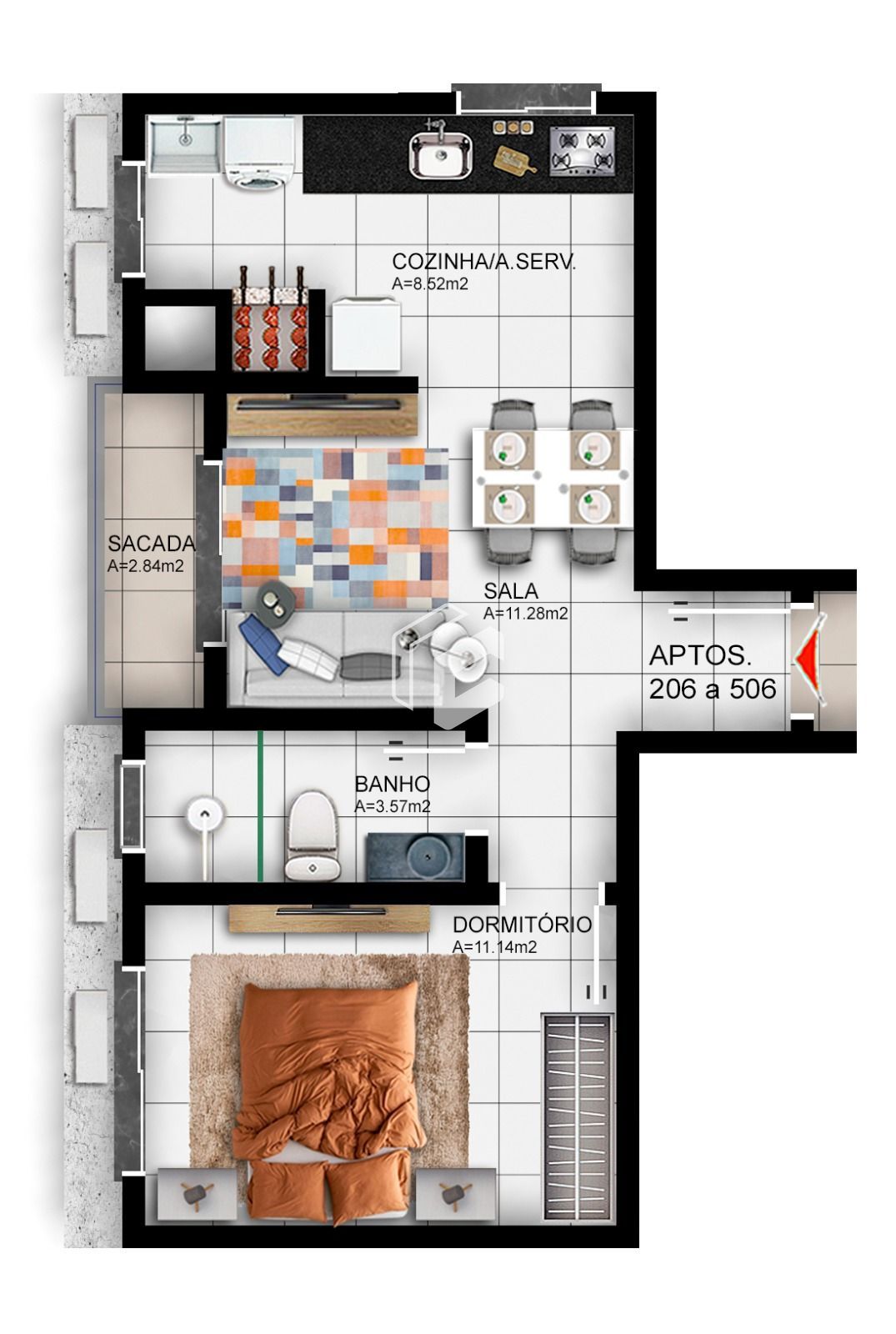 Apartamento à venda com 1 quarto, 46m² - Foto 2