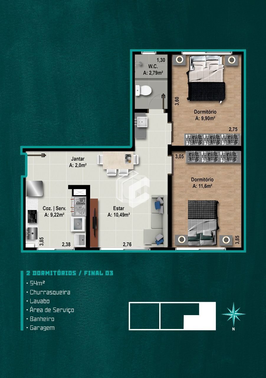 Apartamento à venda com 2 quartos, 53m² - Foto 9