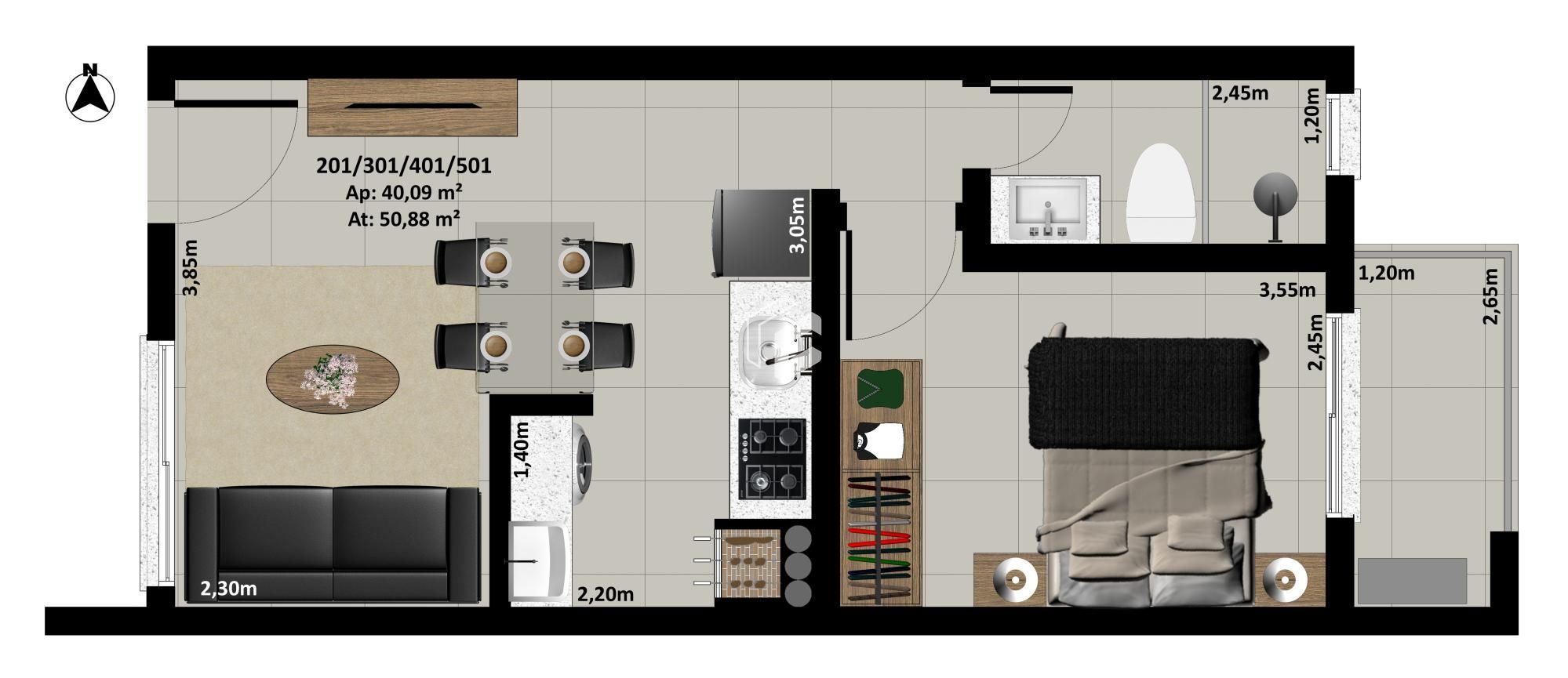 Apartamento à venda com 1 quarto, 46m² - Foto 3