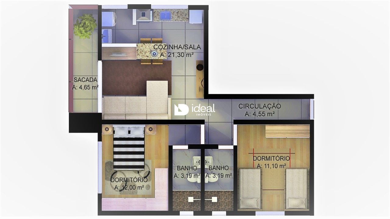 Apartamento de 2 quartos, 72m² no bairro Pé de Plátano, em Santa Maria | Eu Corretor