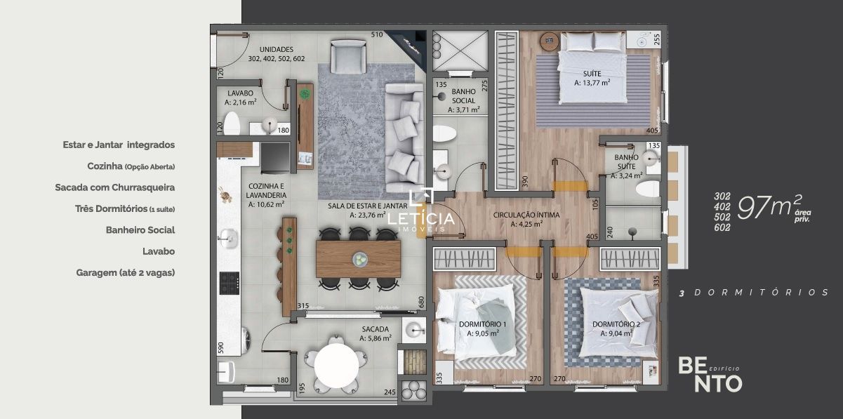 Apartamento com 3 Dormitórios à venda, 97 m² por R$ 502.074,00