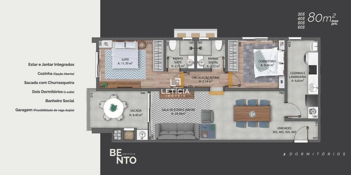 Apartamento com 2 Dormitórios à venda, 80 m² por R$ 376.898,00