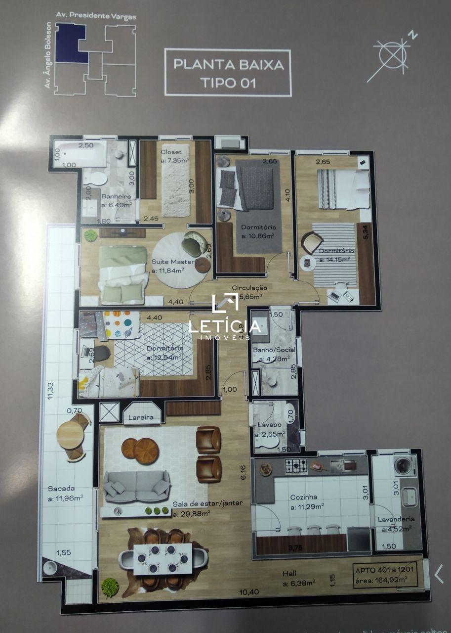 Apartamento com 4 Dormitórios à venda, 165 m² por R$ 722.697,00