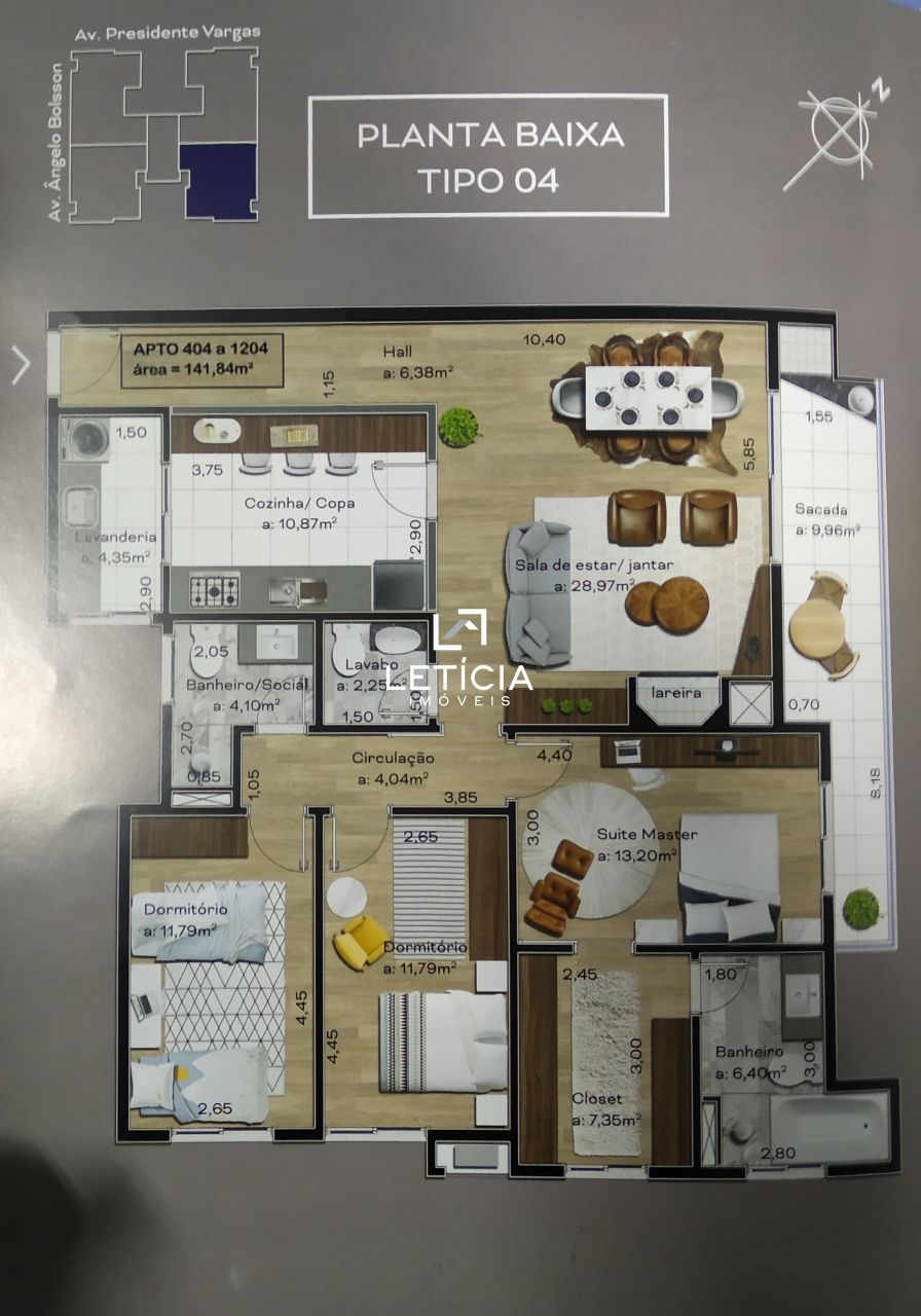 Apartamento com 3 Dormitórios à venda, 142 m² por R$ 589.342,00