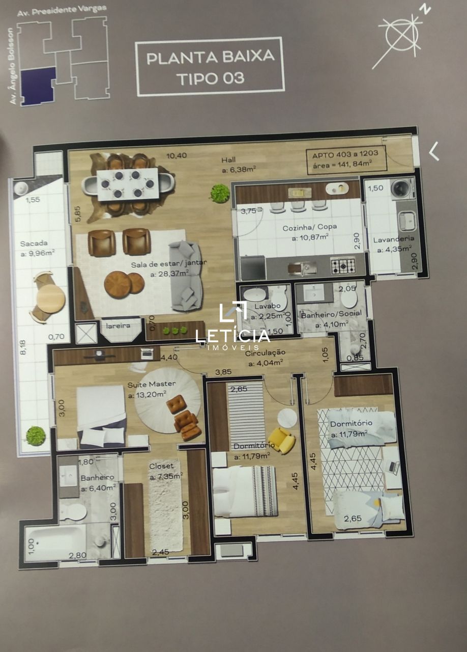 Apartamento com 3 Dormitórios à venda, 142 m² por R$ 617.257,00