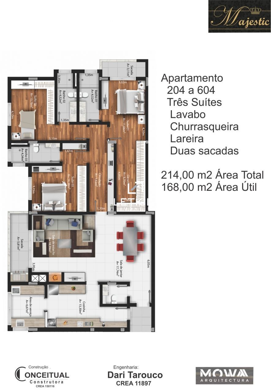 Apartamento com 3 Dormitórios à venda, 168 m² por R$ 720.000,00