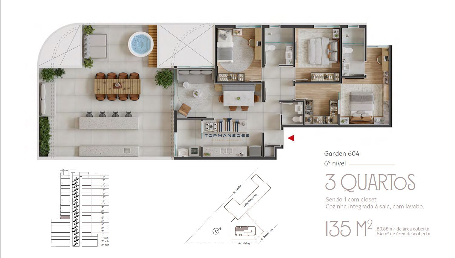 Apartamento garden de 135m², com 3 quartos bairro santa lúci