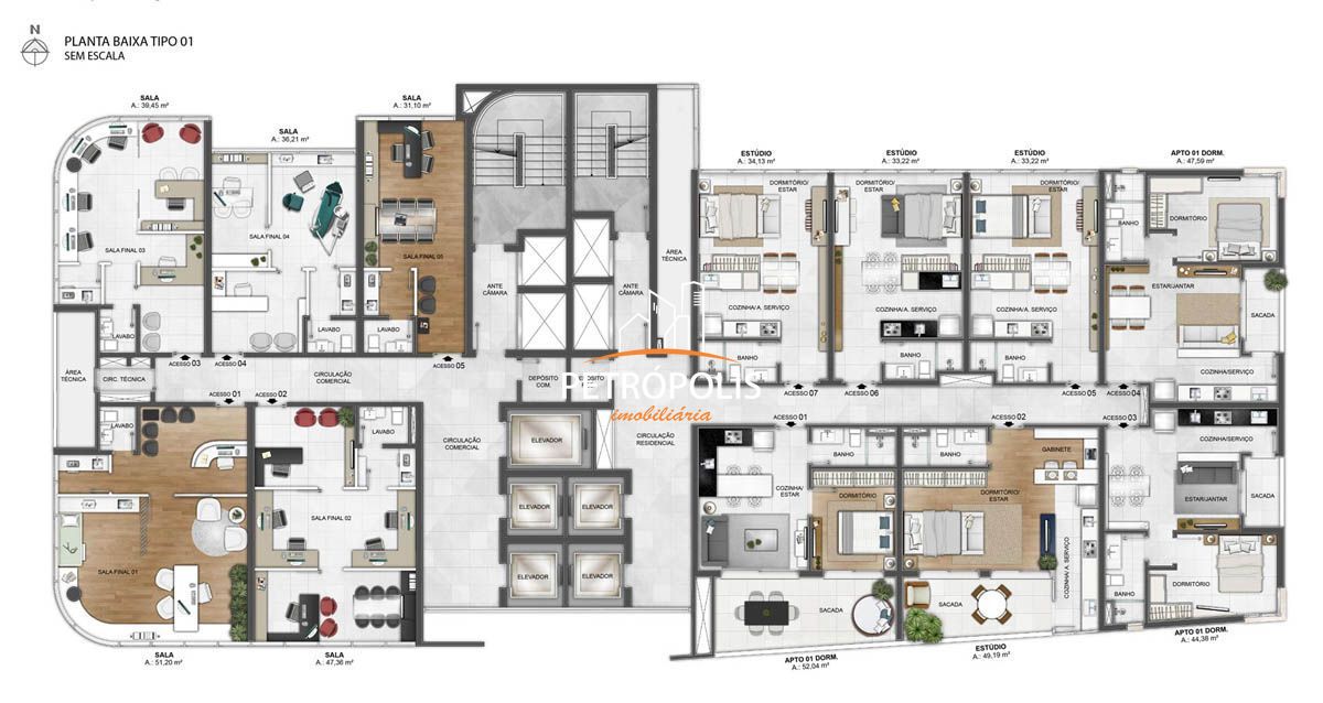 Apartamento à venda com 1 quarto, 44m² - Foto 9