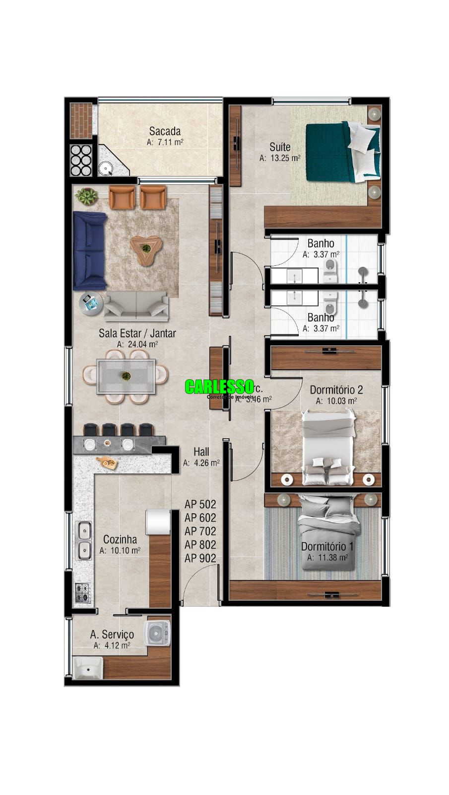 Apartamento à venda com 3 quartos, 110m² - Foto 2