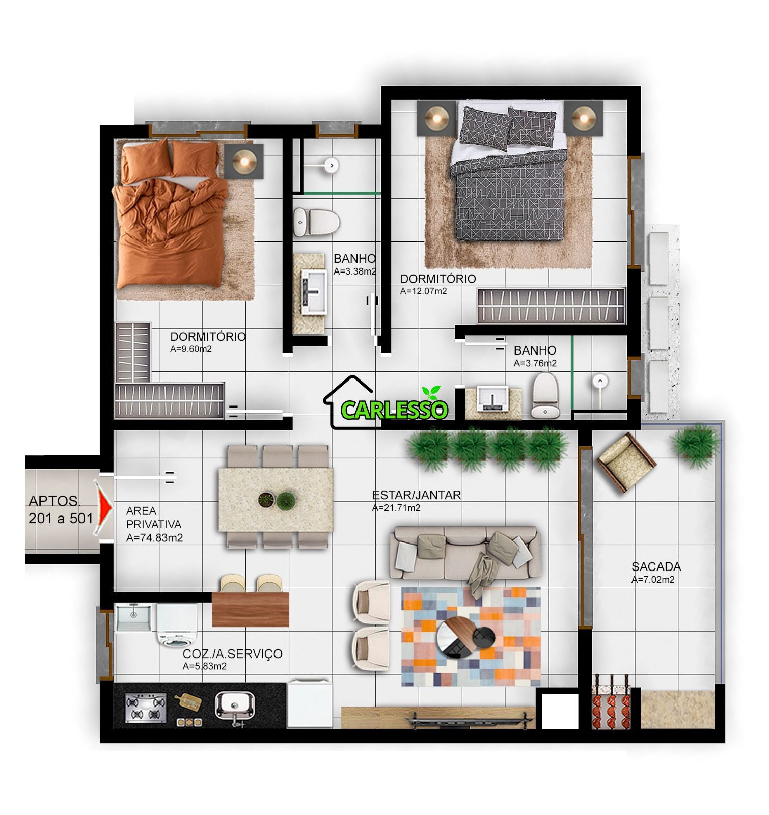 Apartamento com 2 Dormitórios à venda, 74 m² por R$ 515.000,00 Apartamento com 2 Dormitórios à venda, 74 m² por R$ 515.000,00