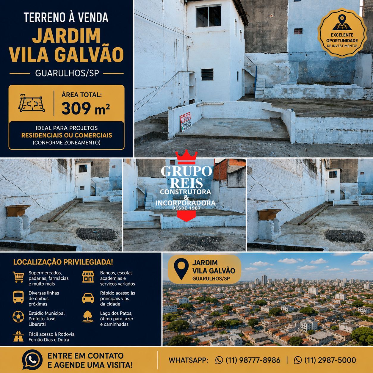 Terreno à venda no jardim vila galvão – 309 m² R$ 850mil - foto 1
