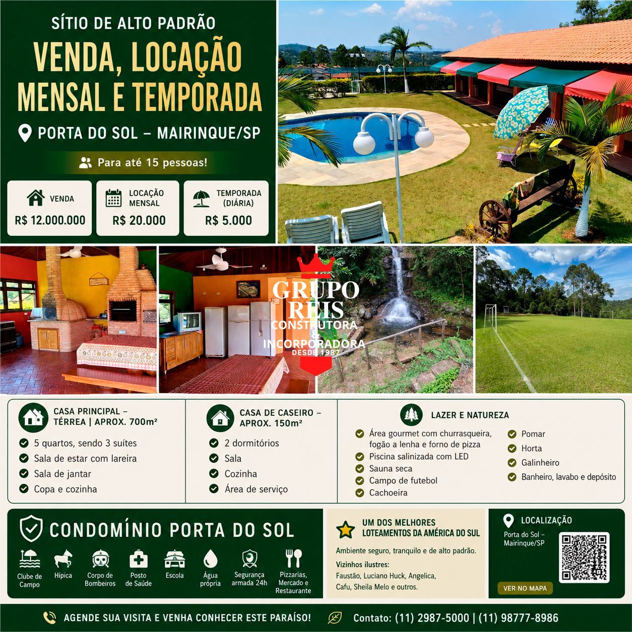 Sítio de alto padrão à venda, locação mensal e temporada por
