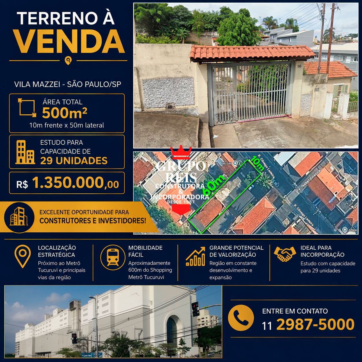 A 600 m do metrô tucuruvi – terreno com potencial para 29 un