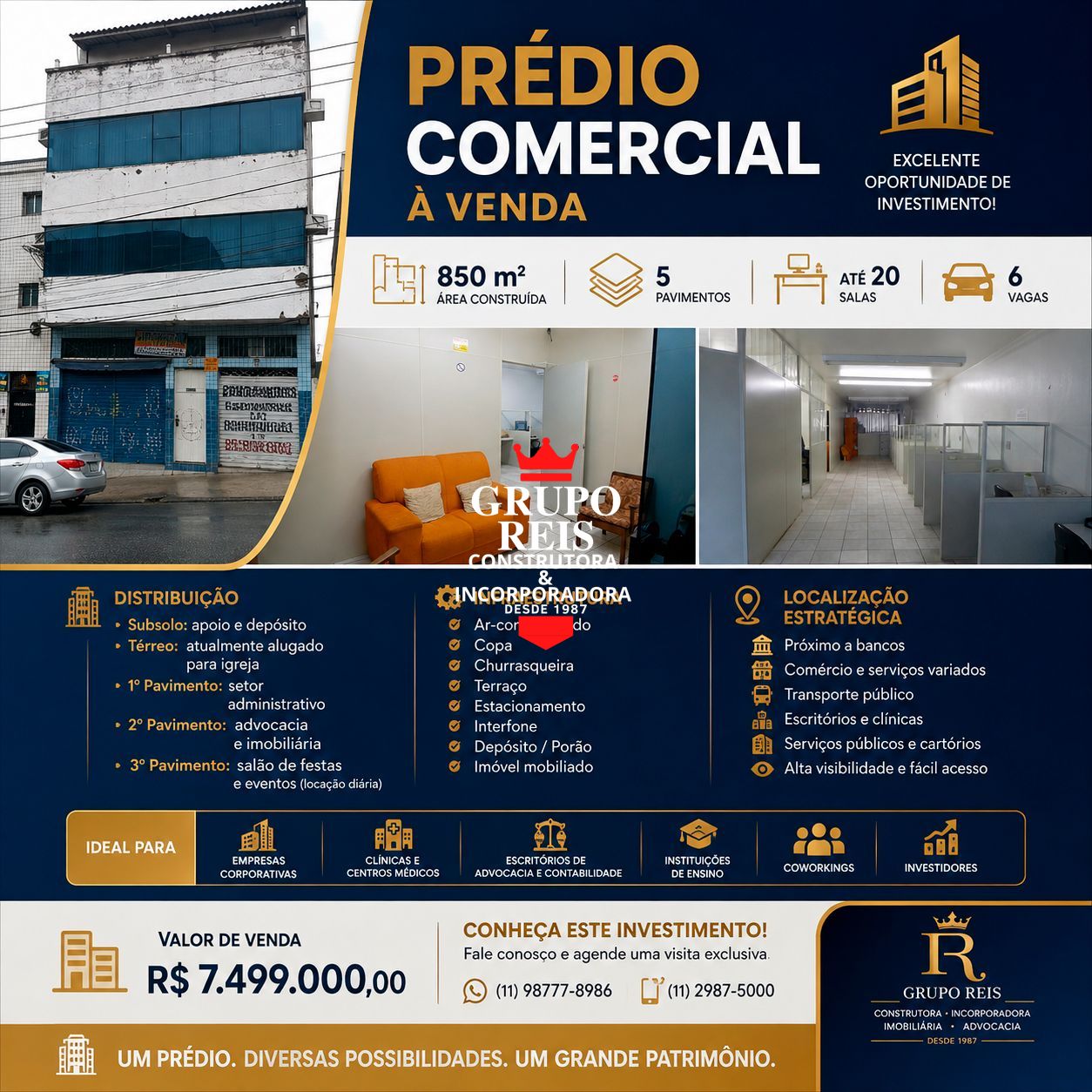 Prédio comercial com 5 andares e salão de festas na cobertur