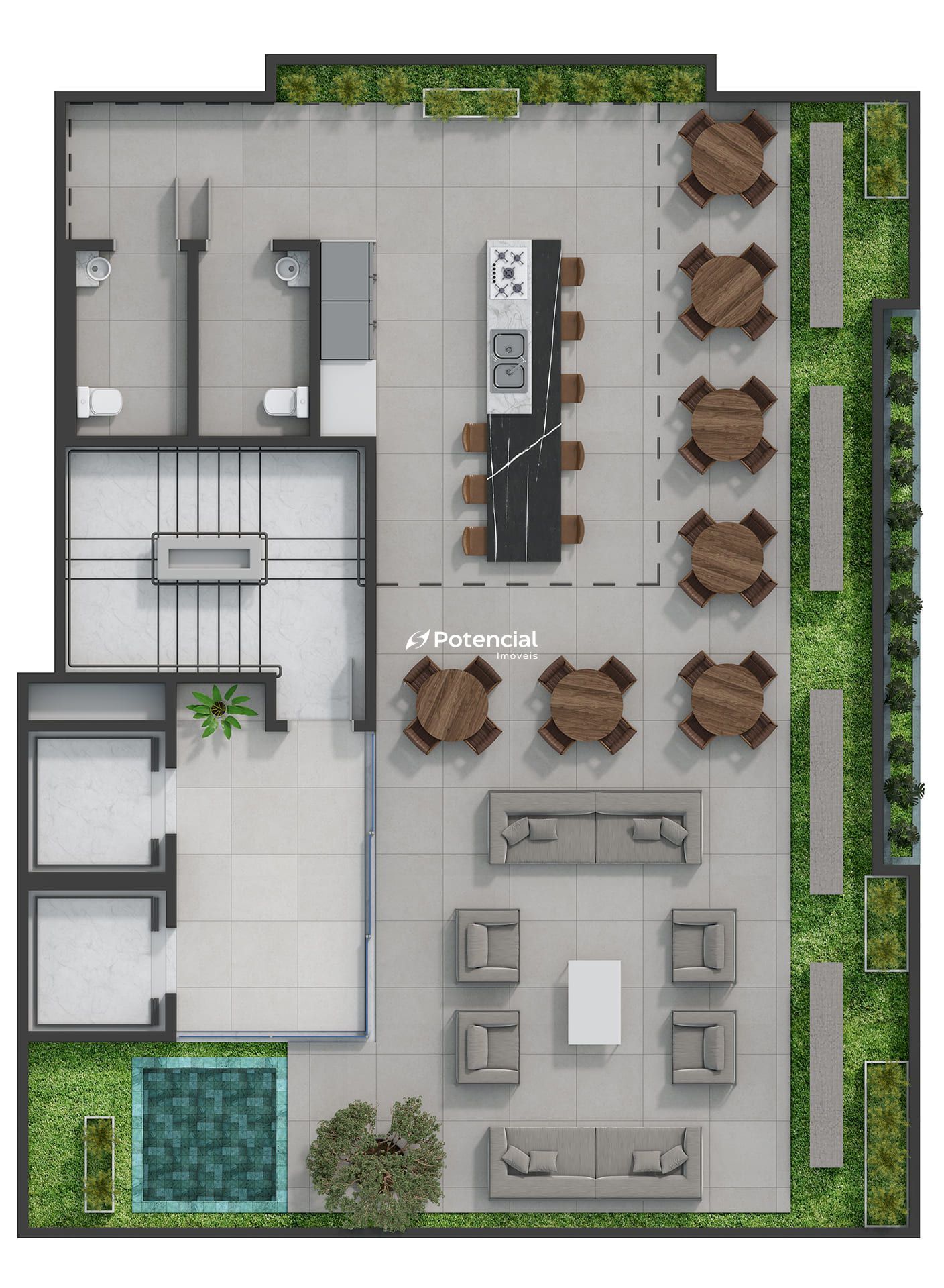 Planta Lazer no Rooftop | Empreendimento 143 Mayfair Home Boutique