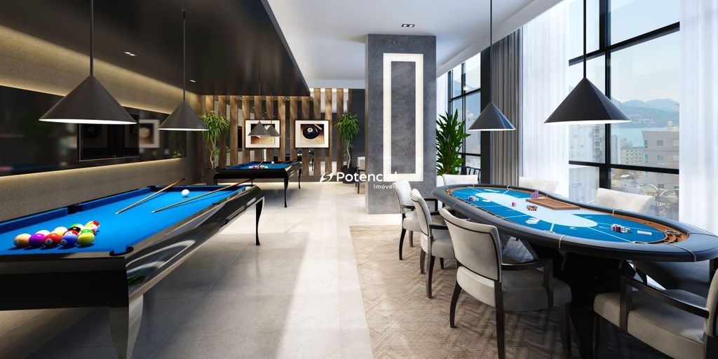 Sala de jogos com mesa de snooker e poker l Residencial Times Square