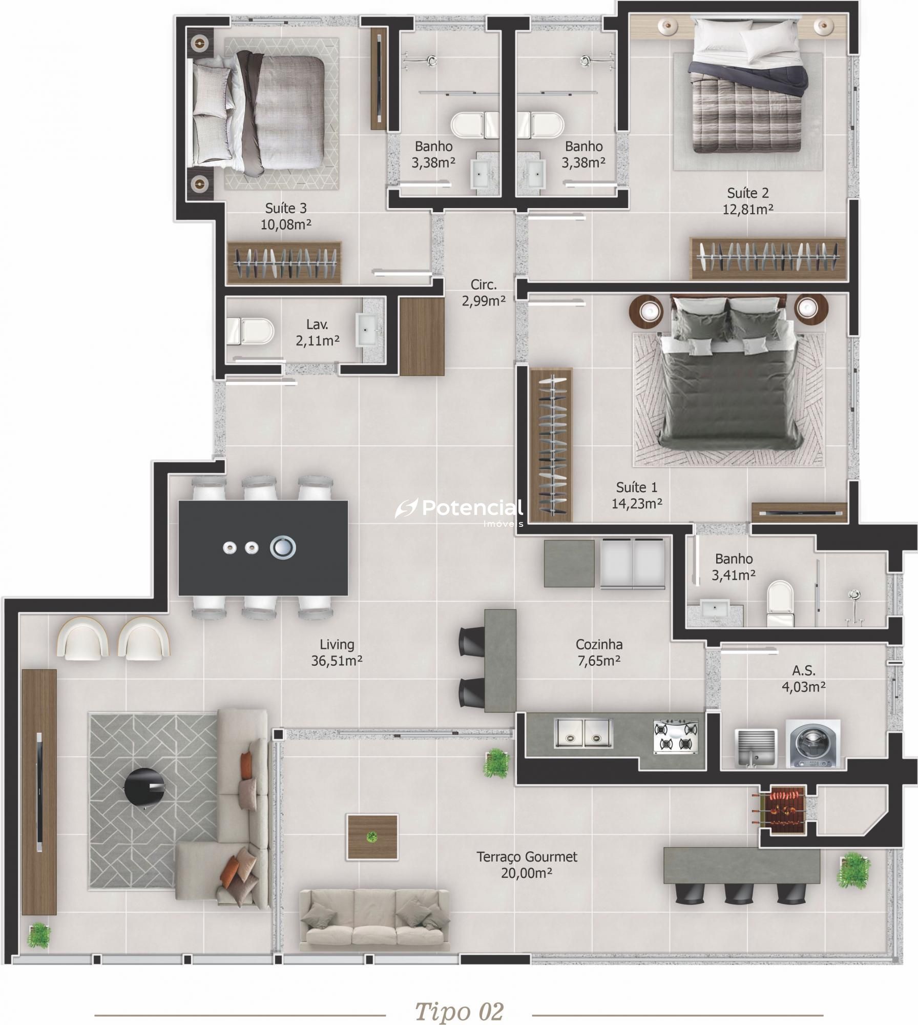Planta tipo 2 | Empreendimento Costa Maya
