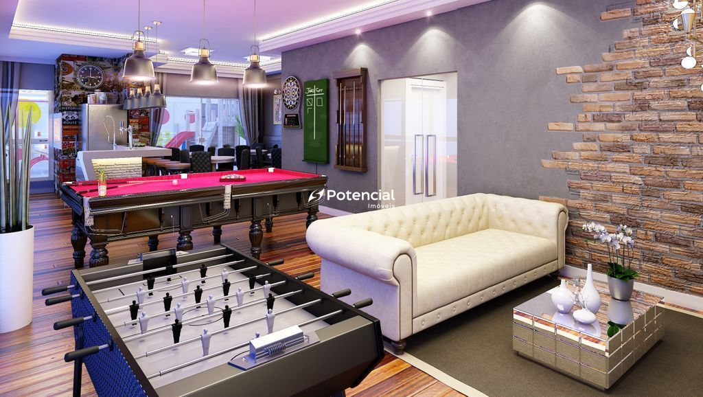 Sala de jogos  com mesa de snooker e pebolim l Porto Cali Residencial