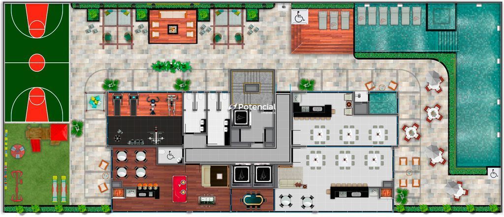 Planta baixa do  pavimento de lazer l Porto Cali Residencial