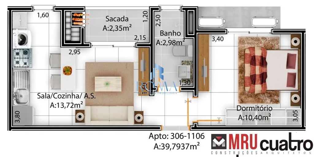 Apartamento, 1 quarto, 39 m² - Foto 2