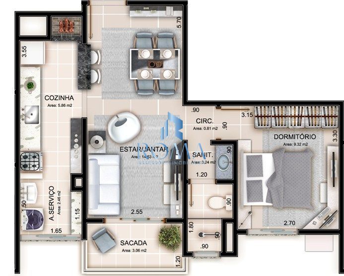 Apartamento, 1 quarto, 47 m² - Foto 2