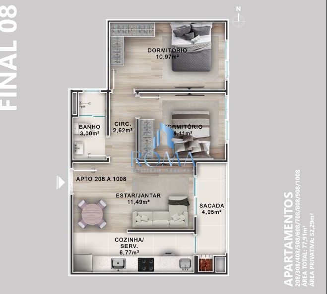 Apartamento, 2 quartos, 52 m² - Foto 3