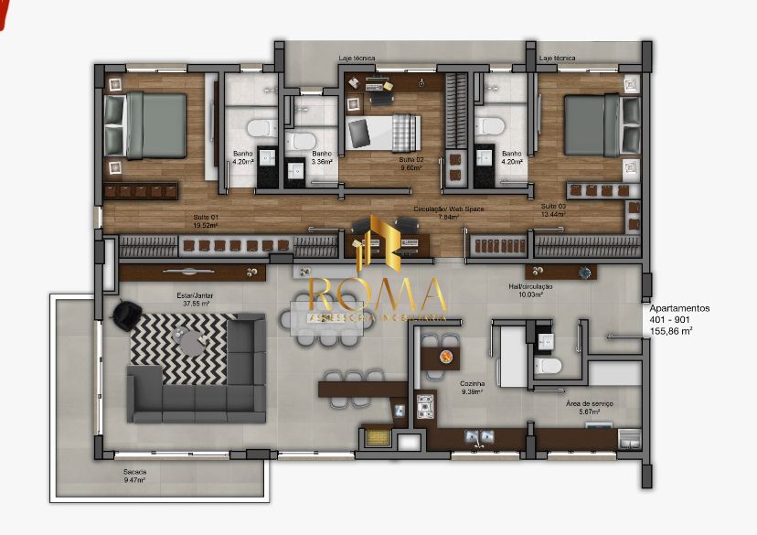 Apartamento, 3 quartos, 155 m² - Foto 3