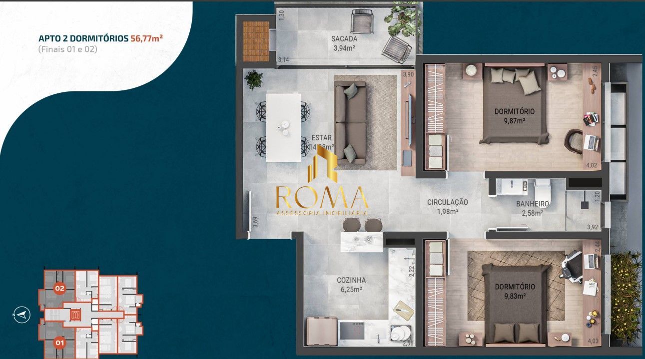 Apartamento, 2 quartos, 56 m² - Foto 2