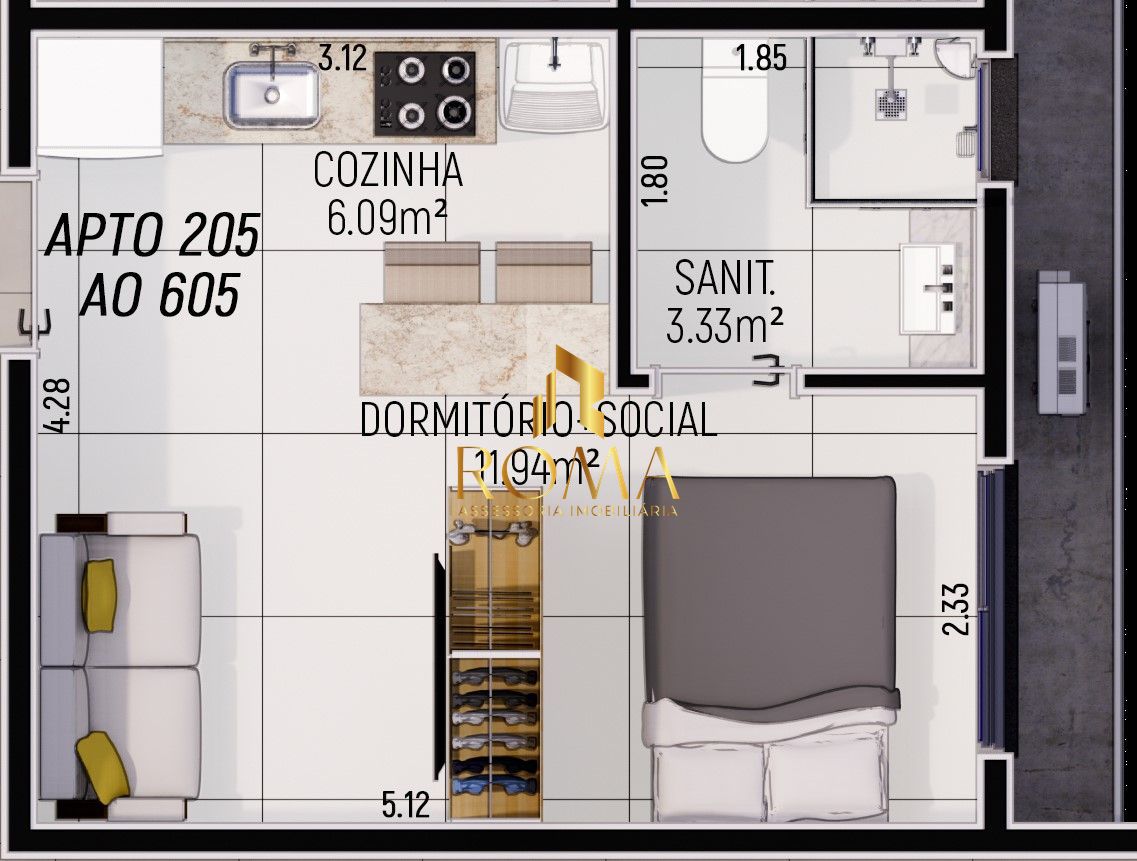 Apartamento, 1 quarto, 28 m² - Foto 2