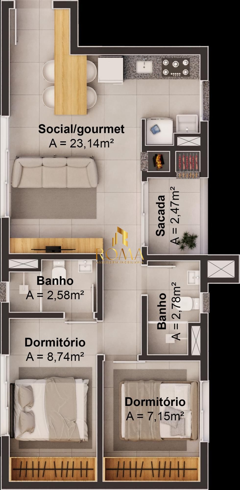 Apartamento, 2 quartos, 59 m² - Foto 2
