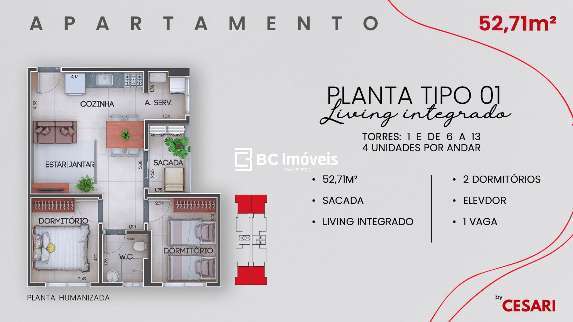 Apartamento, 2 quartos, 53 m² - Foto 3