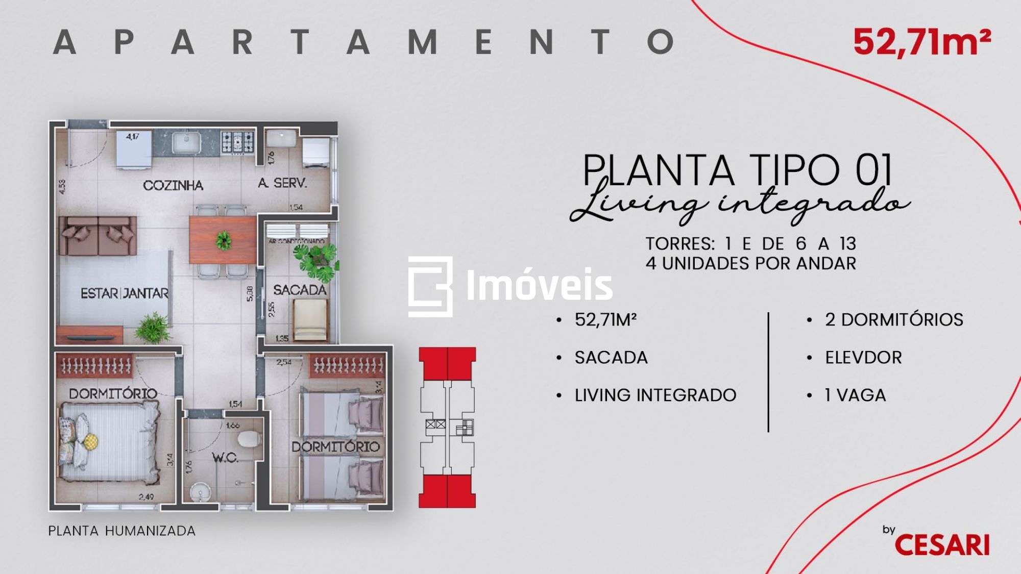 Apartamento à venda com 2 quartos, 53m² - Foto 3