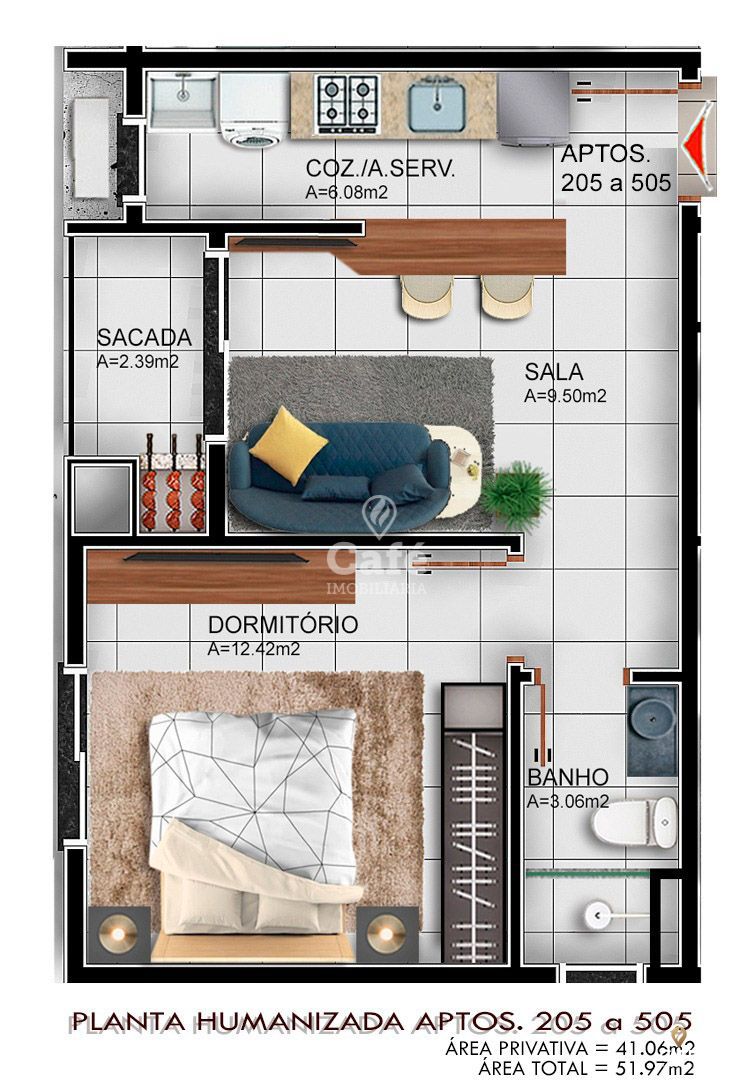 Apartamento à venda com 1 quarto, 41m² - Foto 3