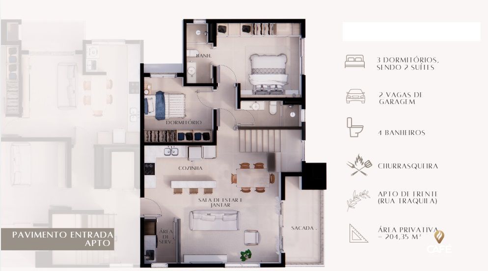 Apartamento à venda com 3 quartos, 203m² - Foto 2