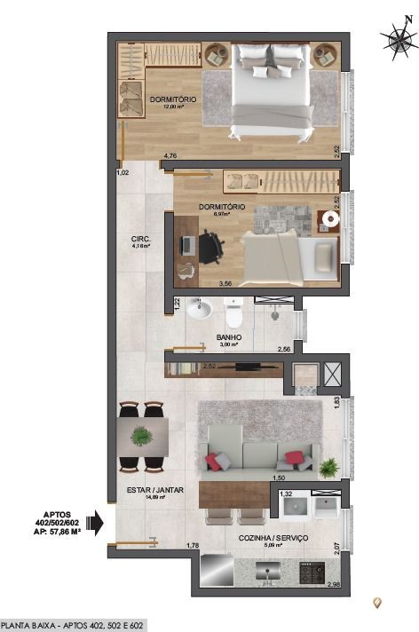 Apartamento à venda com 2 quartos, 57m² - Foto 5