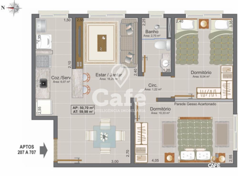 Apartamento, 2 quartos, 50 m² - Foto 2