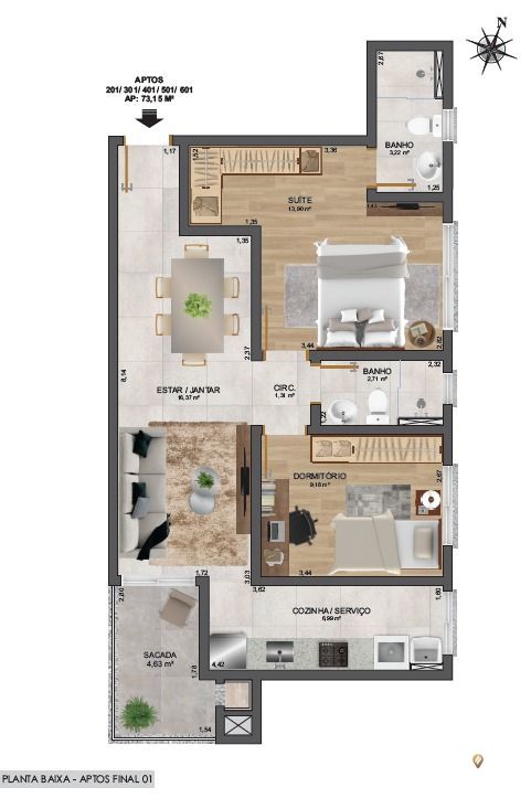 Apartamento à venda com 2 quartos, 57m² - Foto 3