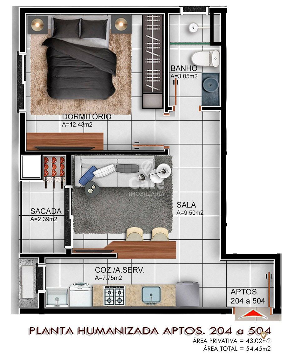 Apartamento à venda com 1 quarto, 43m² - Foto 3