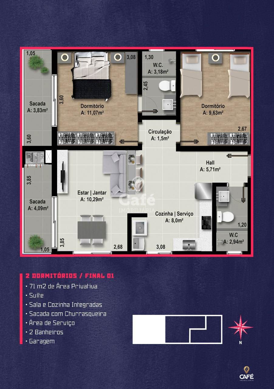 Apartamento à venda com 2 quartos, 70m² - Foto 2