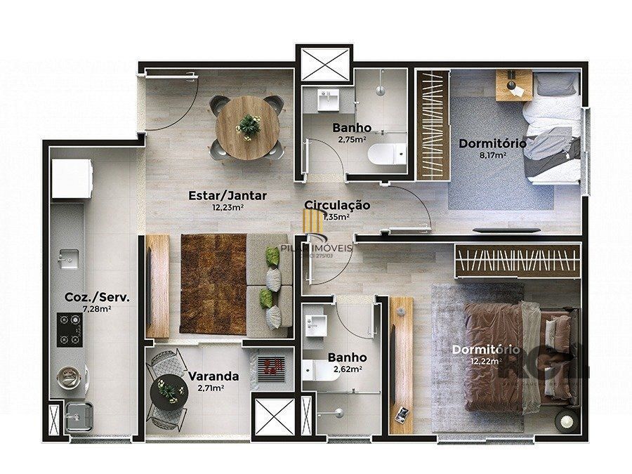 Apartamento 2 dormitórios no bairro Cristal