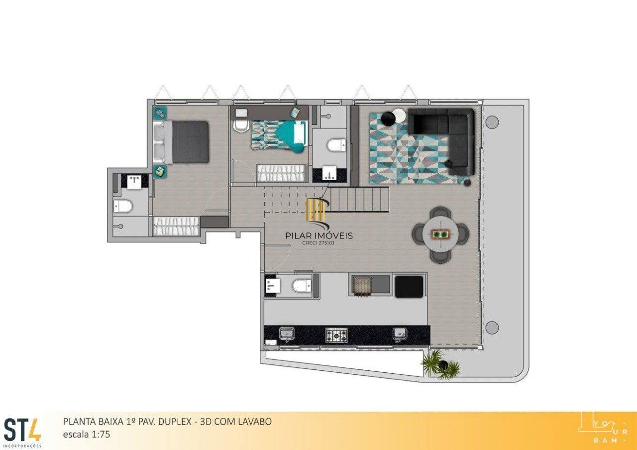 Apartamento para Venda - 110.77m², 3 dormitórios, 2 vagas - Menino Deus