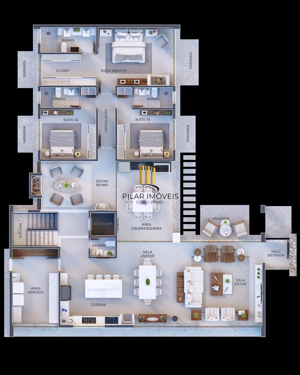 Casa de condomínio, 3 dormitórios, 3 suítes, 2 vagas de garagem.