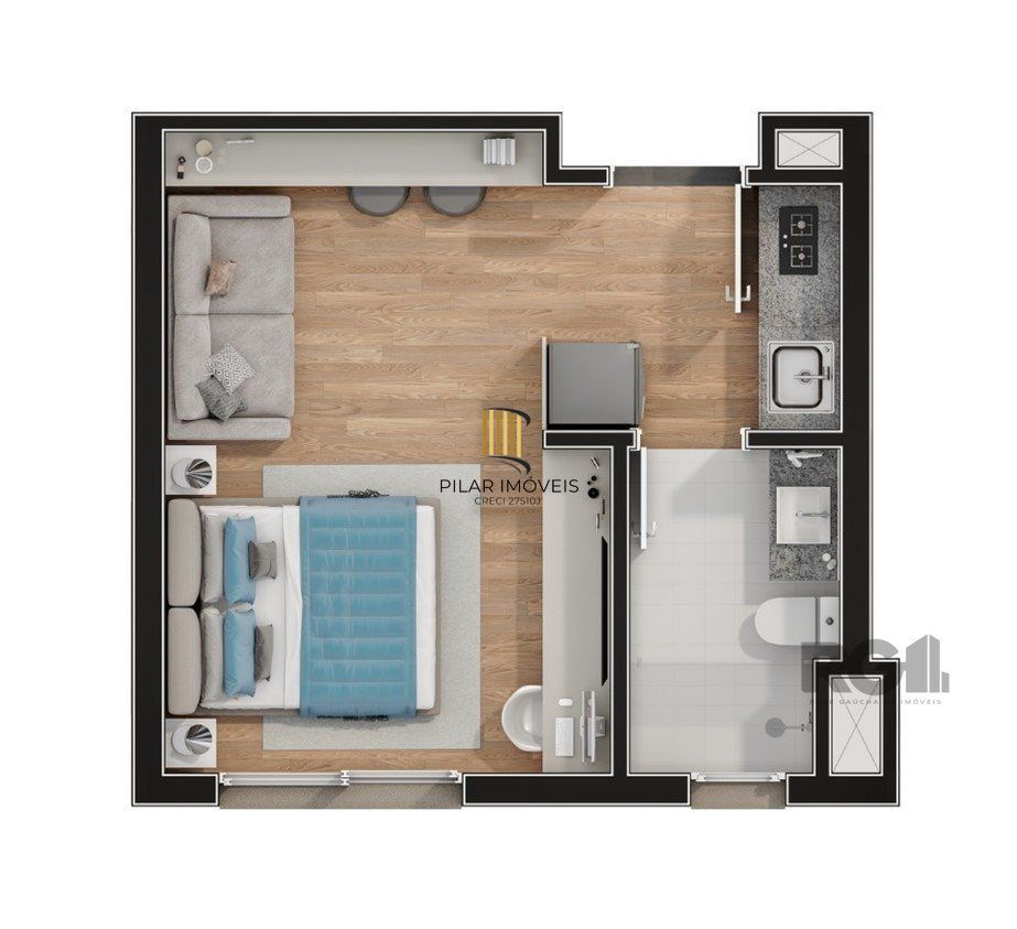 Studio 1 dormitório no bairro Cidade Baixa